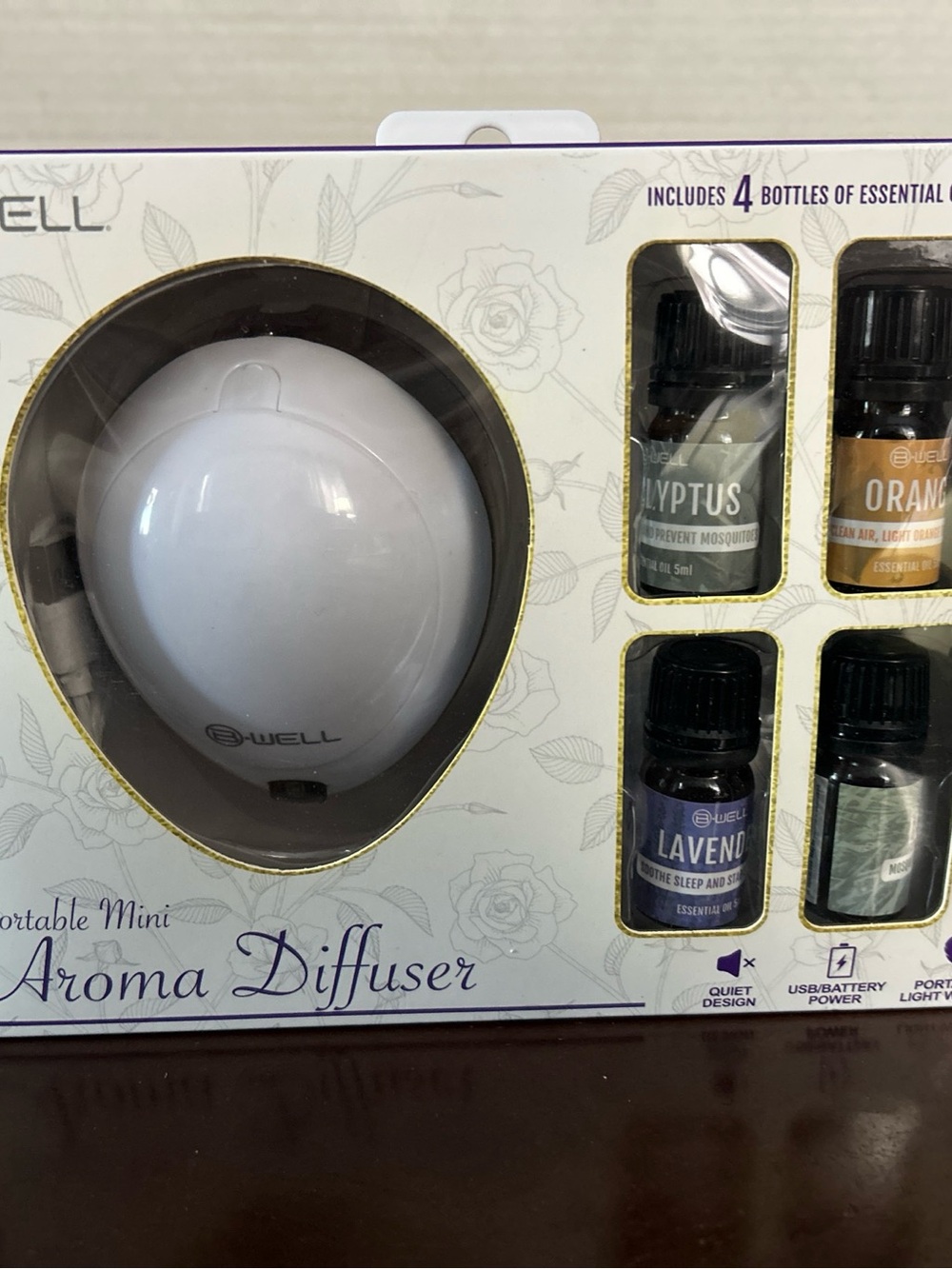 B-Well White Portable Mini Aroma Diffuser with Essential Oil Set